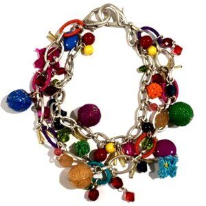 Women's Silver tone Layered Beaded Charm Necklace – Multicolor Statement Jewelry